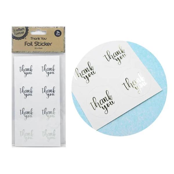 24 Pack Gold Thank You Foil Stickers - 3.5cm x 3.5cm