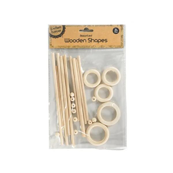 24 Pack Natural Assorted Wooden Shapes