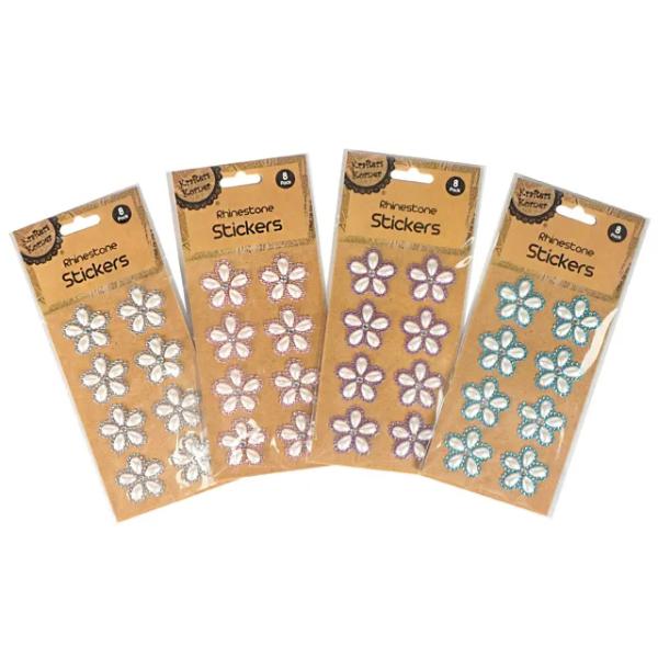 8 Pack Flower Rhinestone Stickers - 12.5cm x 7cm