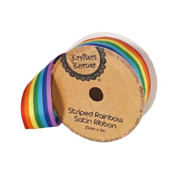 Rainbow Striped Ribbon - 2.5cm x 300cm