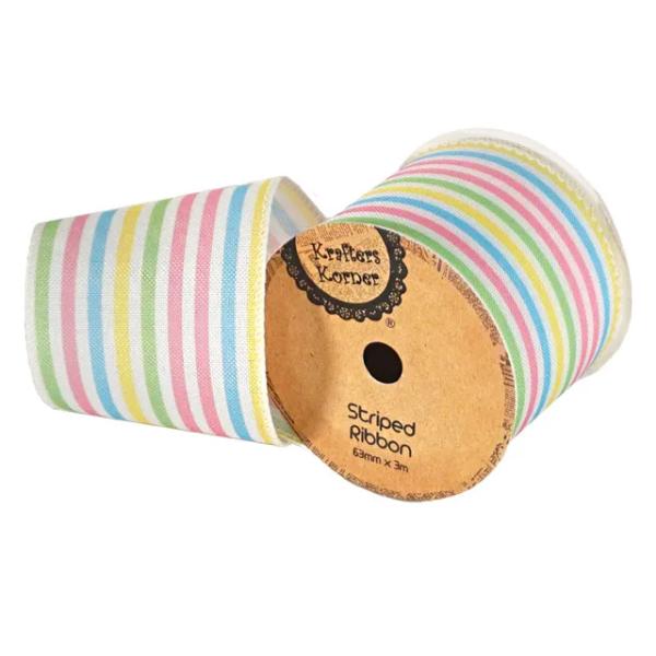 White With Colour Stripe Ribbon - 6.5cm x 300cm