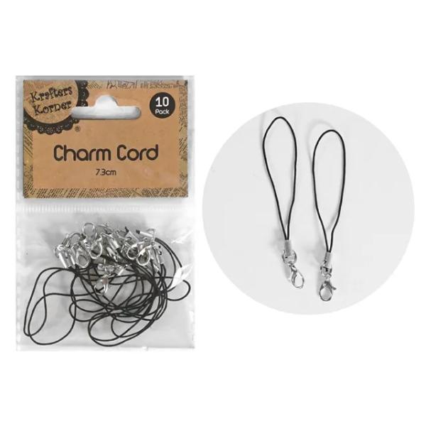 10 Pack Black / Silver Phone Or Usb Charm Cord - 7.3cm