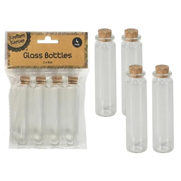 4 Pack Clear Craft Glass Bottle With Cork Lid - 9cm x 2cm