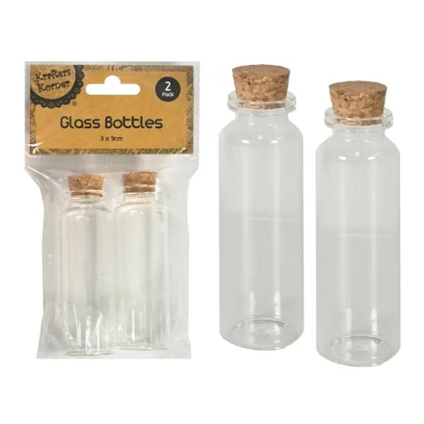 2 Pack Clear Craft Glass Bottle With Cork Lid - 9cm x 3cm