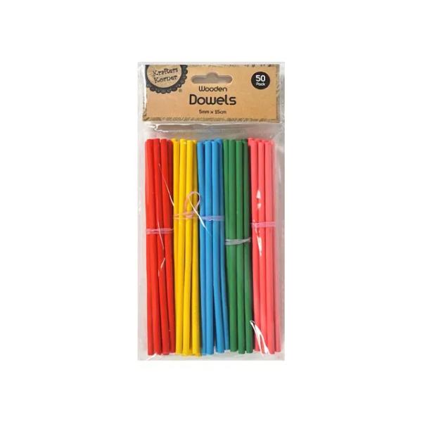 50 Pack Craft Coloured Dowels - 15cm x 0.5cm