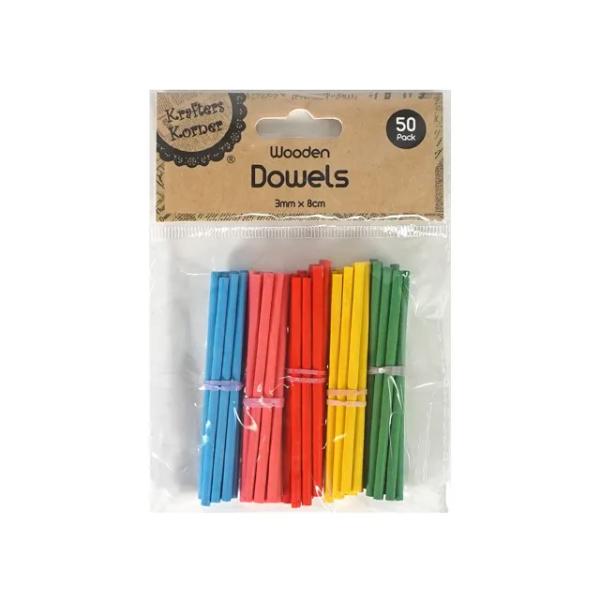 50 Pack Craft Coloured Dowels - 8cm x 0.3cm