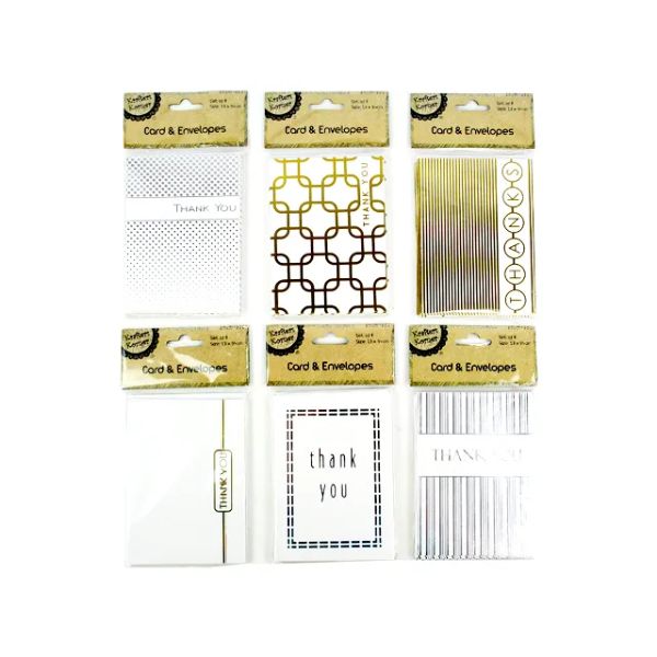 8 Pack Metallic Thank You Cards & Envelopes - 13cm x 9.4cm | The Base ...