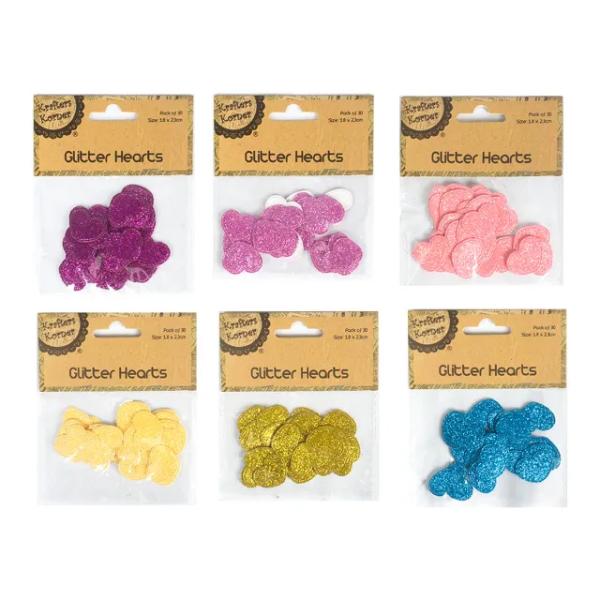 30 Pack Craft Glitter Hearts - 2.3cm x 1.8cm