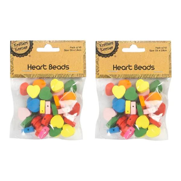 40 Pack Colour Heart Beads - 1.8cm x 0.6cm