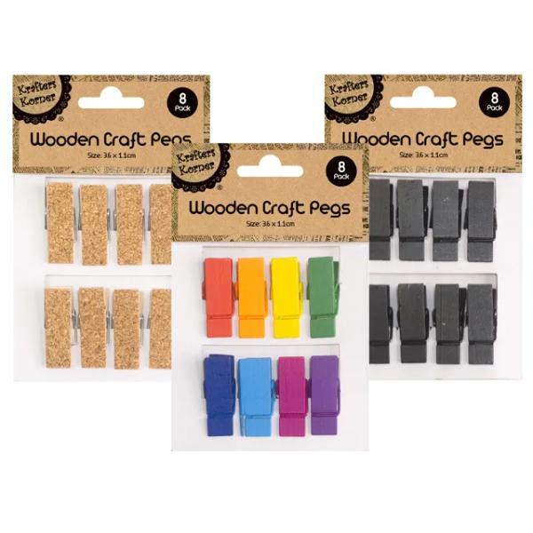 8 Pack Wooden Craft Pegs - 3.6cm x 1.1cm