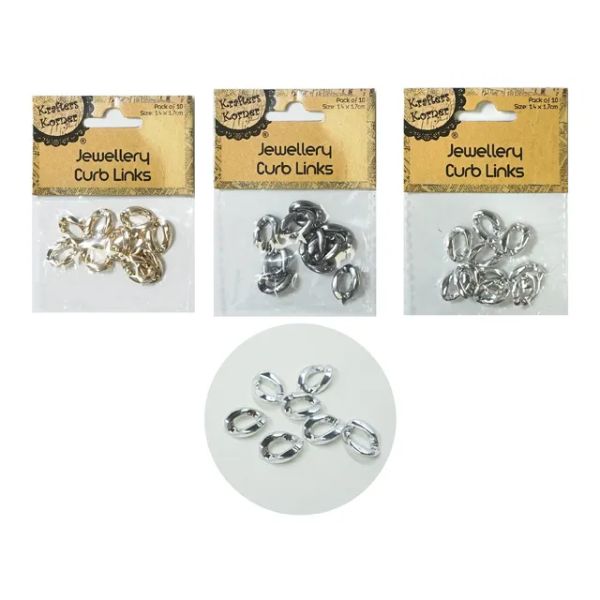 10 Pack Jewellery Curb Links - 1.4cm x 1.7cm