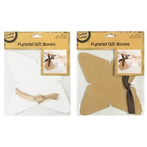 3 Pack Pyramid Gift Box With Ribbon - 7.2cm x 7.2cm x 8cm