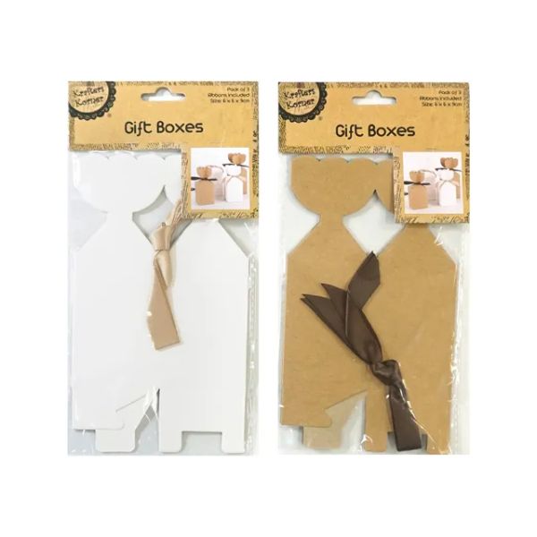 3 Pack Medium Rect Gift Box With Ribbon - 6cm x 6cm x 9cm