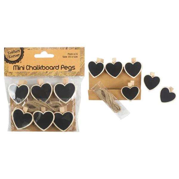 6 Pack Mini Heart Chalkboard Pegs - 3.5cm x 3.5cm