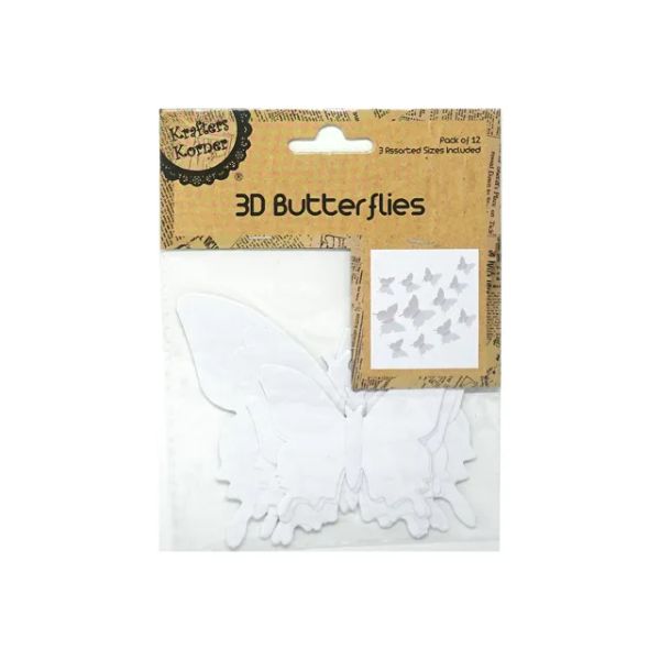 3D White Butterflies - 20cm x 32cm