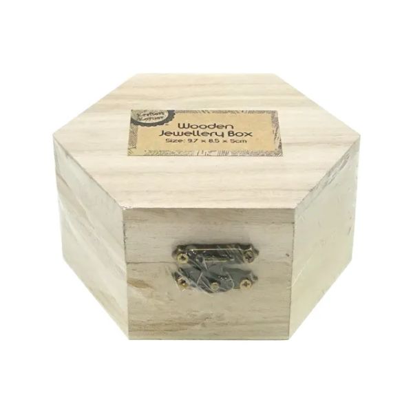 Hexagon Wooden Jewellery Box - 9.7cm x 8.5cm x 5cm