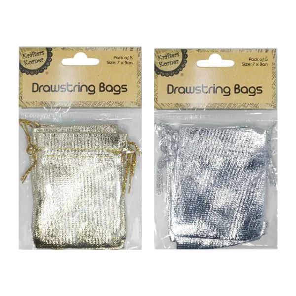 Small Metallic Draw String Bags - 7cm x 9cm