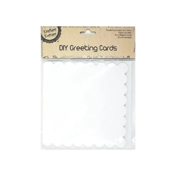 10 Pack DIY White Scalloped Edge Folded Cards - 15cm