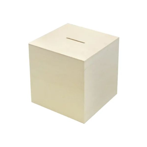 DIY Natural Wooden Cube Money Box - 10cm x 10cm x 10cm