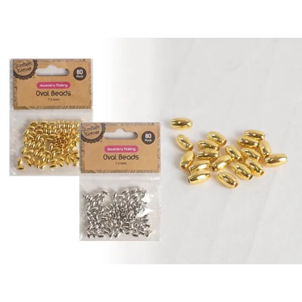 80 Pack Metal Look Oval Beads