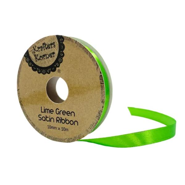 Lime Green Satin Ribbon - 1cm x 10m