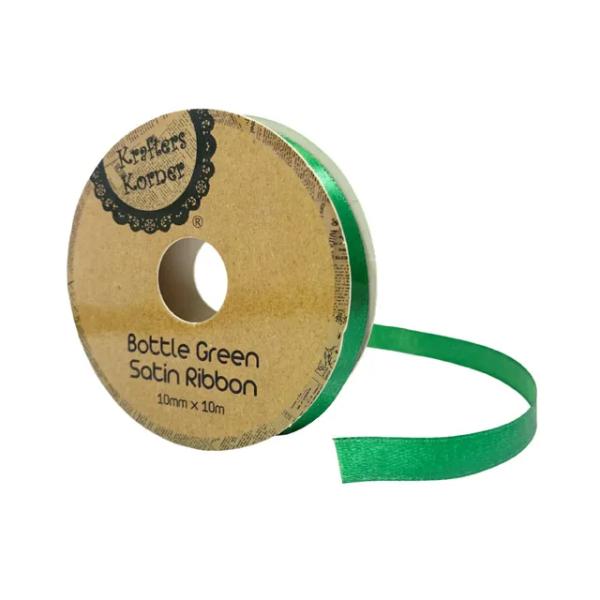 Bottle Green Satin Ribbon - 1cm x 10m