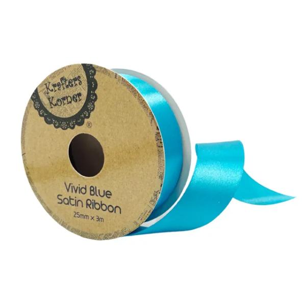 Vivid Blue Satin Ribbon - 2.5cm x 300cm