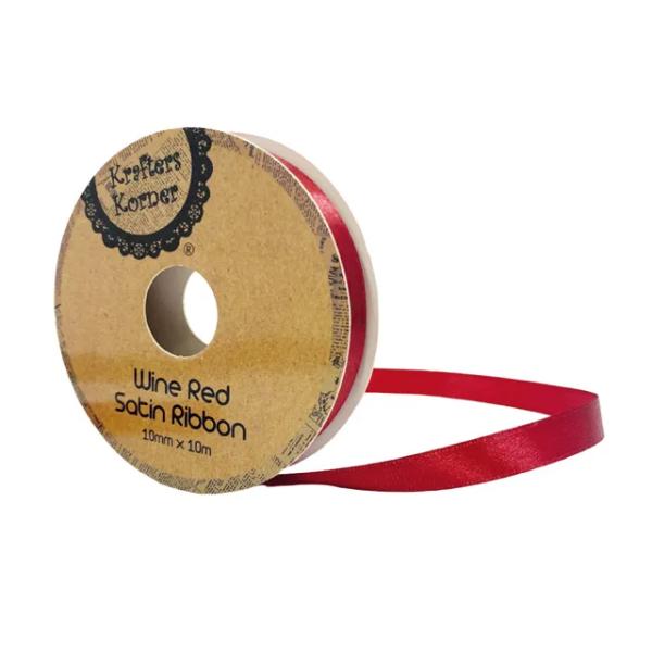 Wine Red Satin Ribbon - 1cm x 10m