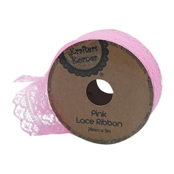 Pink Lace Ribbon - 2.8cm x 500cm