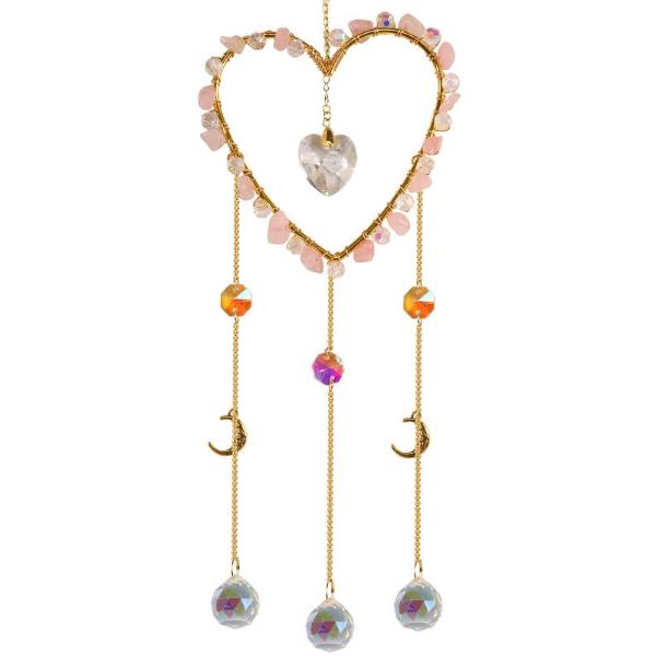 Rose Quartz Heart Crystal Suncatcher - 50cm