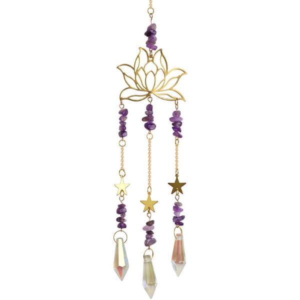 Amethyst Lotus Crystal Suncatcher - 40cm