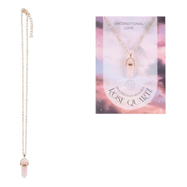 Rose Quartz Crystal Necklace on Coloured Card