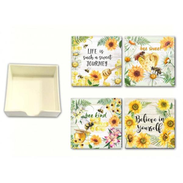 Ceramic Sun Flower Coaster In Box - 11.2cm x 11.2cm x 4.2cm