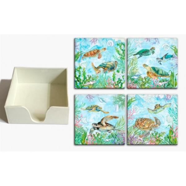Ceramic Turtle Coaster In Box - 11.2cm x 11.2cm x 4.2cm