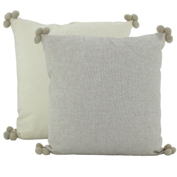 Zeeby Beige Pompom Cushion - 50cm x 50cm