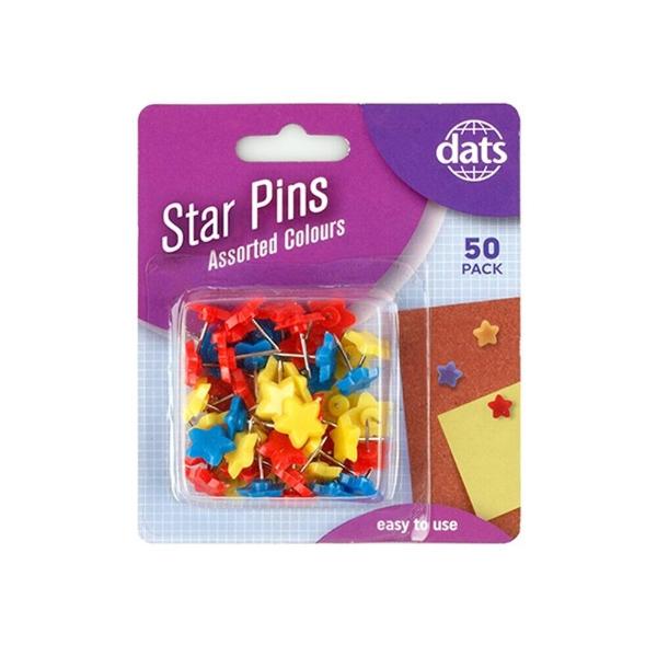 50 Pack Assorted Coloured Star Pins
