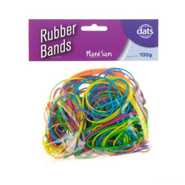 Coloured Mixed Sizes Rubber Bands - 100g
