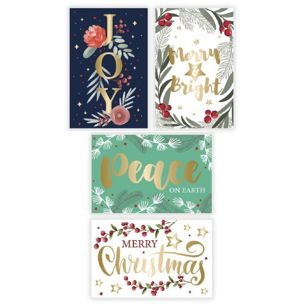 Christmas Botanical Design With Metallic Gold Text Greeting Cards - 1cm x 17.5cm
