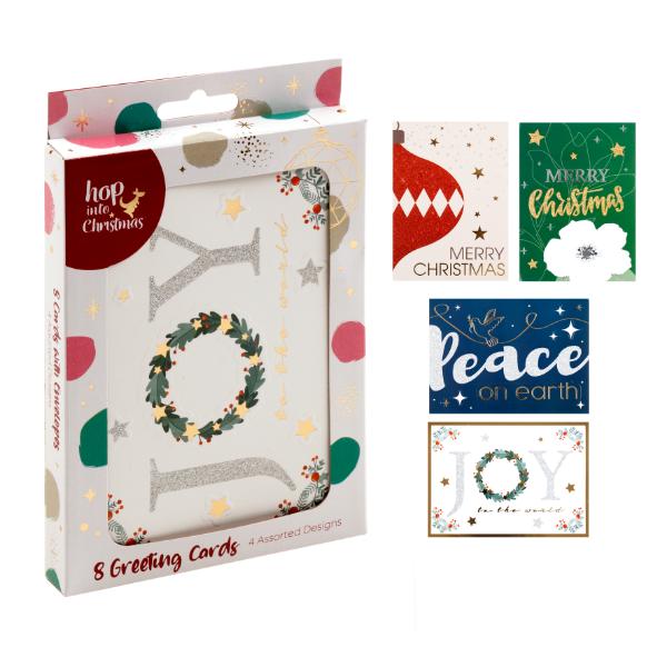 8 Pack Glitter Foil Emboss Greeting Cards - 15cm x 11cm