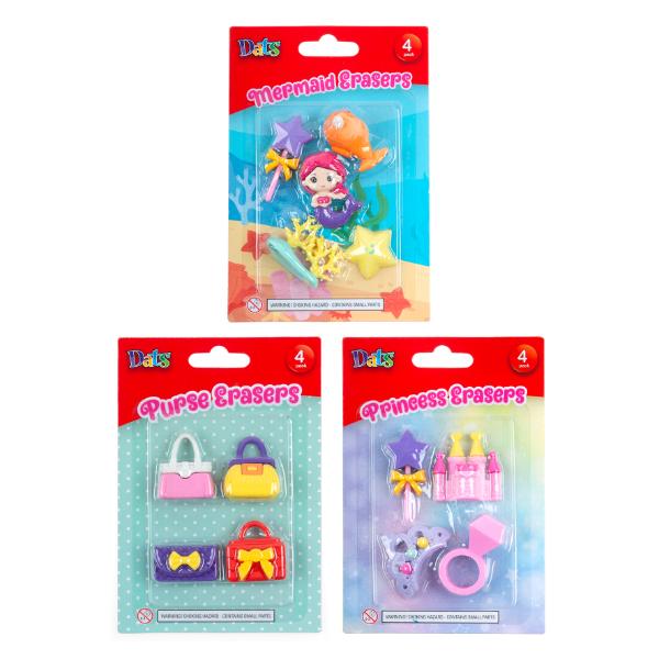 4 Pack Girls Erasers