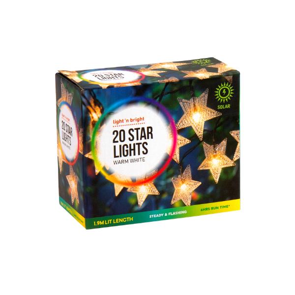 20 Warm White Star Lights - 190cm