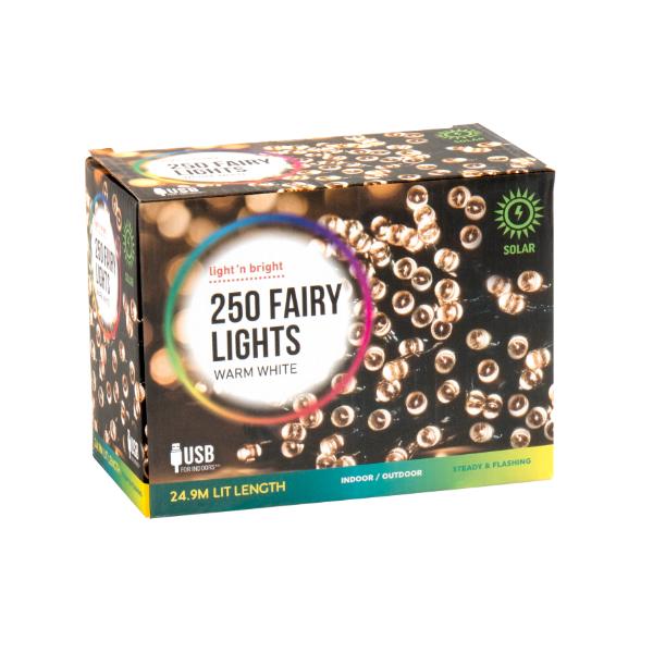250 Warm White Fairy Lights - 24.9m