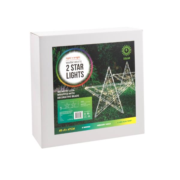 2 Pack Warm White Star Lights - 45cm x 8cm x 47cm