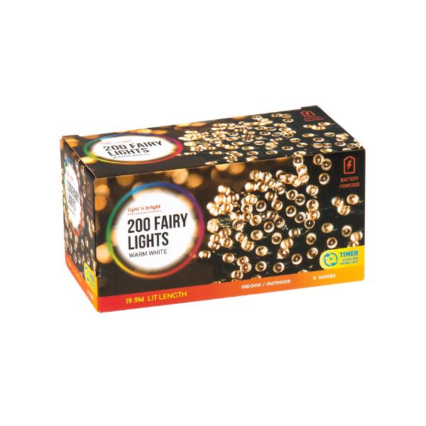 200 Warm White Fairy Lights - 19.9m