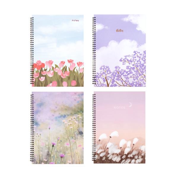 Spiral Floral Printed Hard Cover A4 Notebook - 120 Pages