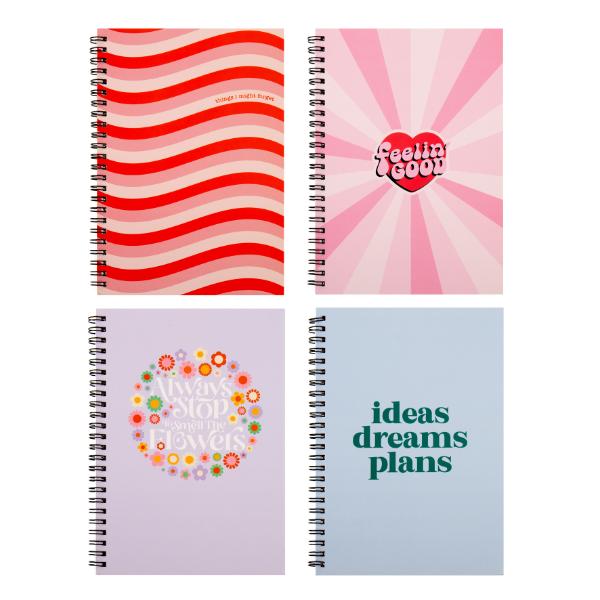 Spiral Floral Printed Hard Cover Quote A5 Notebook - 120 Pages