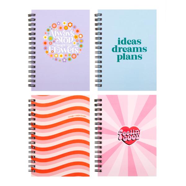 Spiral Floral Printed Hard Cover Quote A6 Notebook - 120 Pages