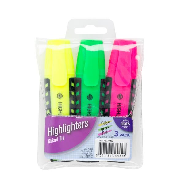 3 Pack Chisel Tip Highlighters