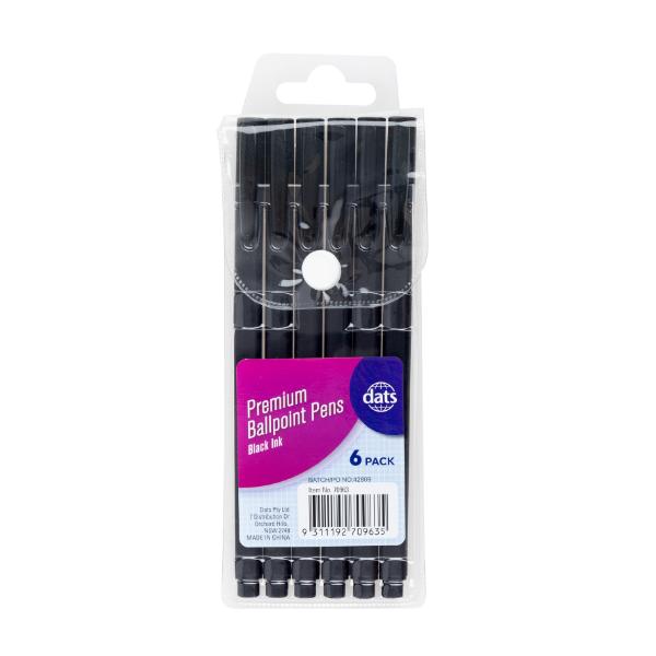 6 Pack Premium Black Ink Ballpoint Pens