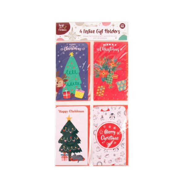 4 Pack Christmas Money Gift Card Holder - 16cm x 9cm